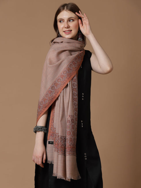 Women's Melange Kani Border Wool Shawl